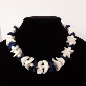 Stunning Blue and White Abstract Design Necklace
